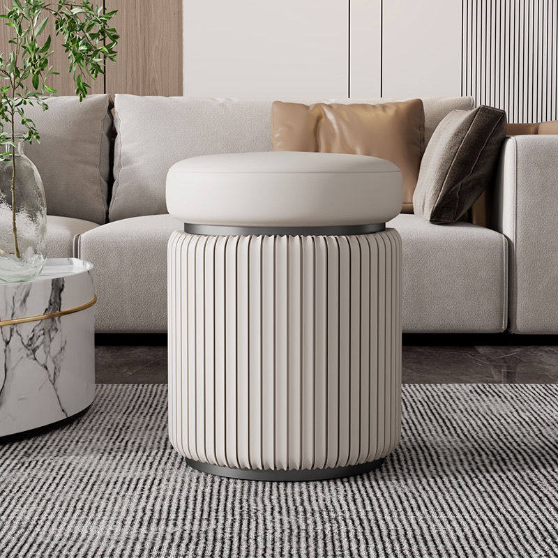 2025轻奢圆凳皮质茶台小凳子卧室简约化妆凳不锈钢换鞋凳实木现代