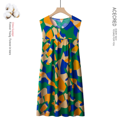 棉绸连衣裙女夏季妈妈无袖睡裙