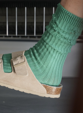 COSMOS破坏破洞设计日系ins乞丐袜堆堆袜做旧感粗针纯棉袜中长袜