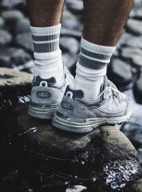 CoSMoS条纹加厚加长堆积质感中长筒袜 简约潮流 毛巾底透气运动袜