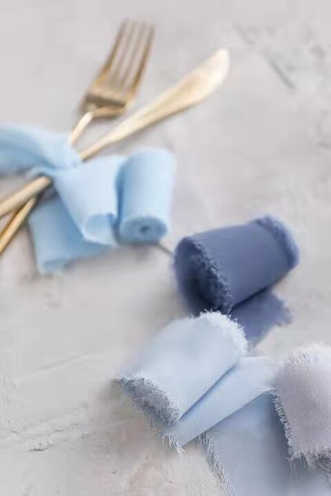 蓝色系纯手工雪纺丝带