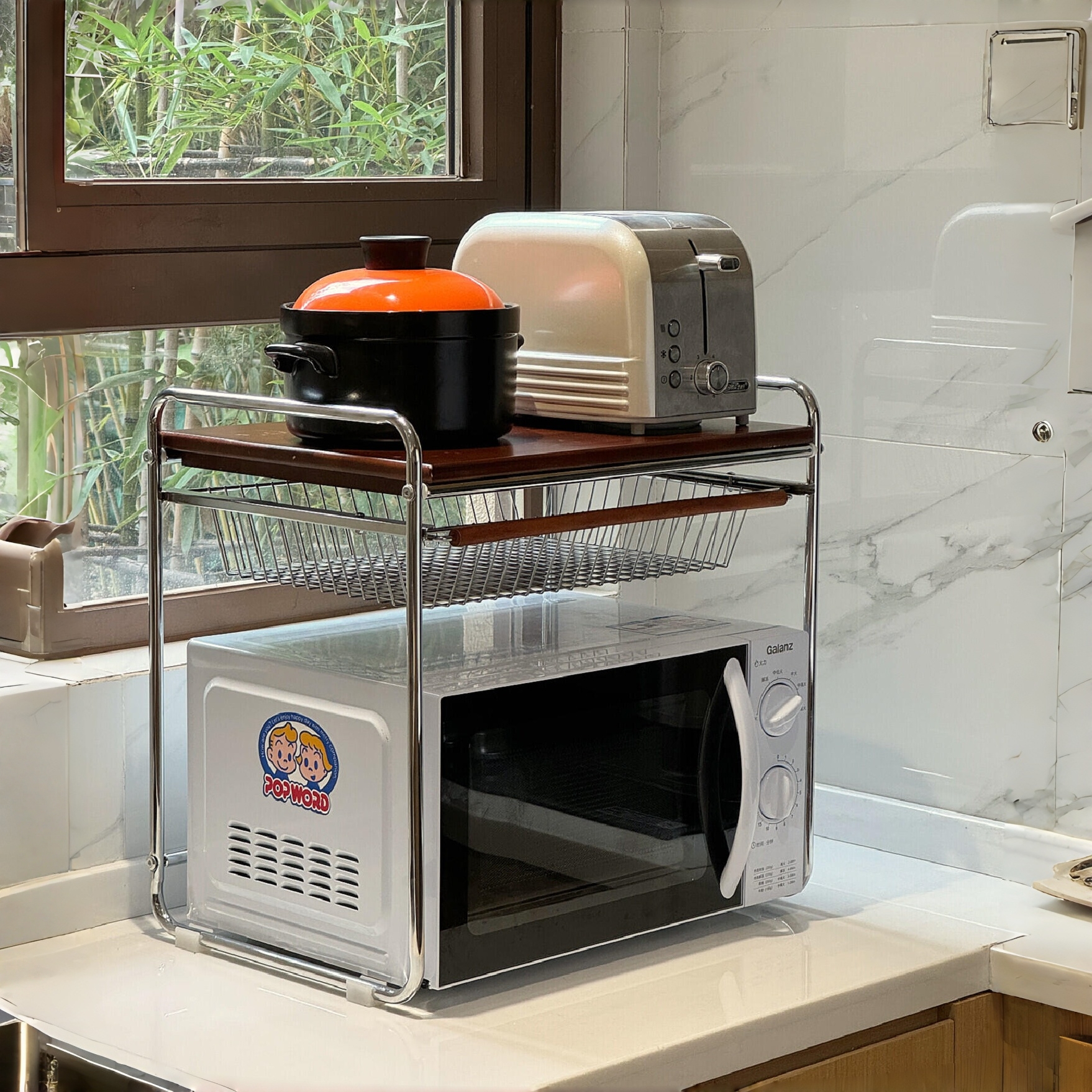 可抽拉厨房微波炉置物架电饭煲架子台面多功能电器锅烤箱收纳调节