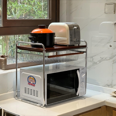 可抽拉厨房微波炉置物架电饭煲架子台面多功能电器锅烤箱收纳调节