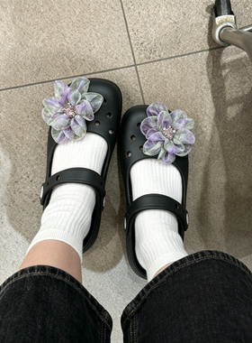 紫色花朵洞洞鞋diy鞋扣新款晕染花朵装饰鞋扣芭蕾鞋3d立体配饰品