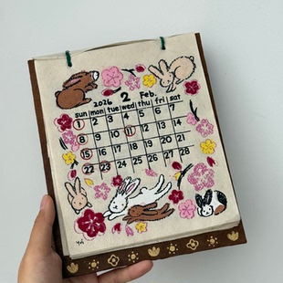 2026年尼泊尔日历小狗涂鸦插画台历年历小动物月历装饰挂件送礼物