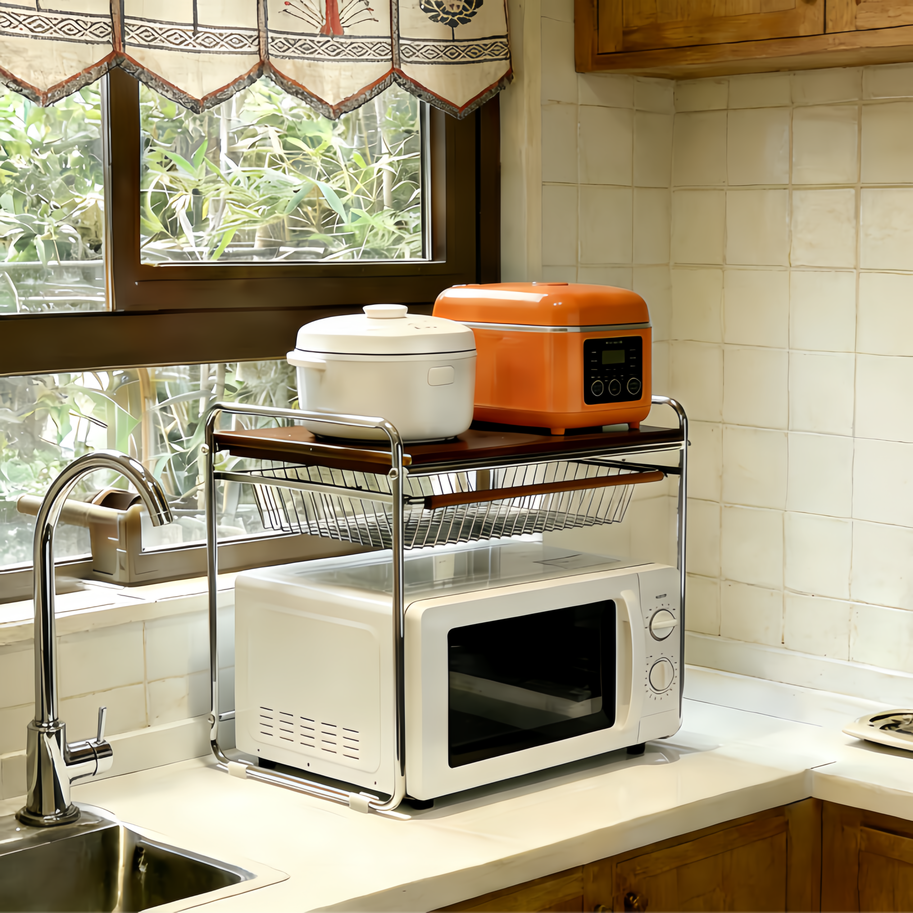 可抽拉厨房微波炉置物架电饭煲架子台面多功能电器锅烤箱收纳调节,厨房/烹饪用具,微波炉置物架,淘宝优惠券,粉丝福利购,淘宝优惠卷