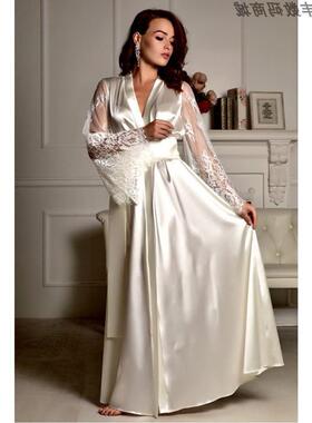 Sexy Long Sleeve silk robe Sleepwear Bathrobe pajamas dress