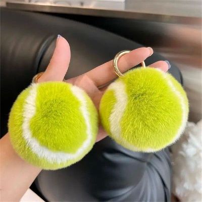 Cute Tennis Ball Keychains Mini Green Tennis Plush Ball