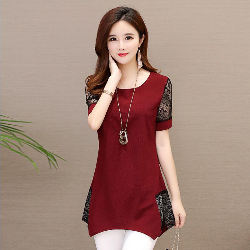 2019 summer new pattern Middle and old age lady Short sleeved 30-40-50 Large Mom outfit Lace Up Jacketin the Women's clothing/Boutique , T-shirt  category - from Buy2taobao.com to provide professional Taobao agent buy service