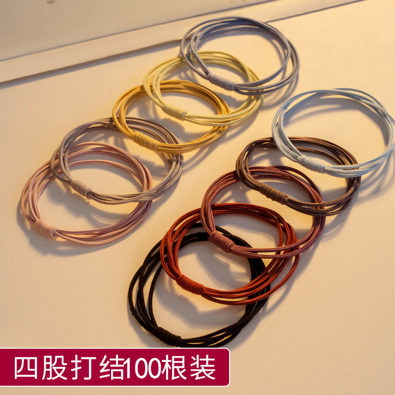 高弹力耐用扎头发头绳2023双拼色发圈橡皮筋女扎头皮套气质黑发绳