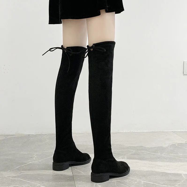 35-44码 大码女靴43过膝长筒靴粗腿42平底弹力靴41胖mm加大筒围长