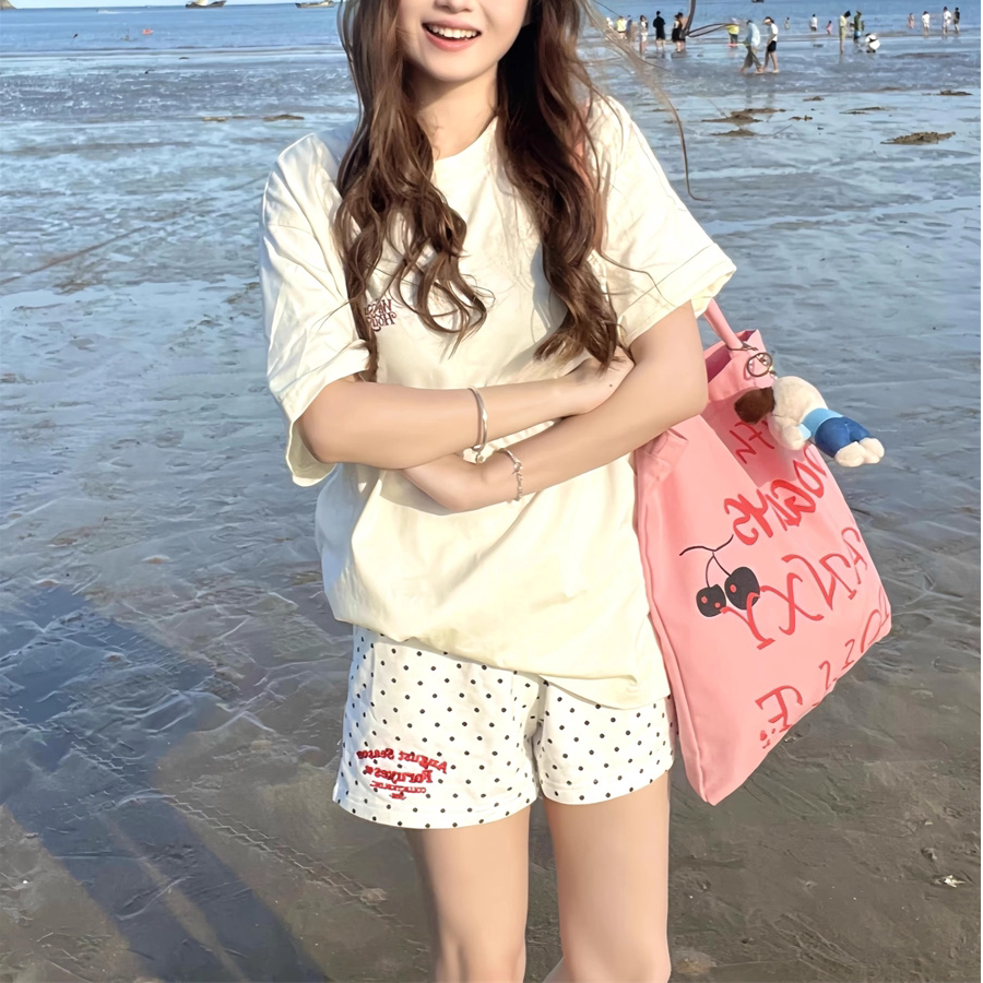纯棉刺绣波点休闲短裤女夏2026新款高腰宽松a字美式运动阔腿热裤