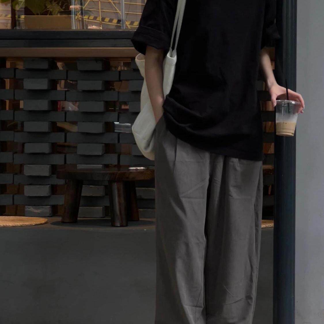 深灰色工装裤女日系复古纯棉阔腿裤中性宽松百搭学生直筒休闲长裤