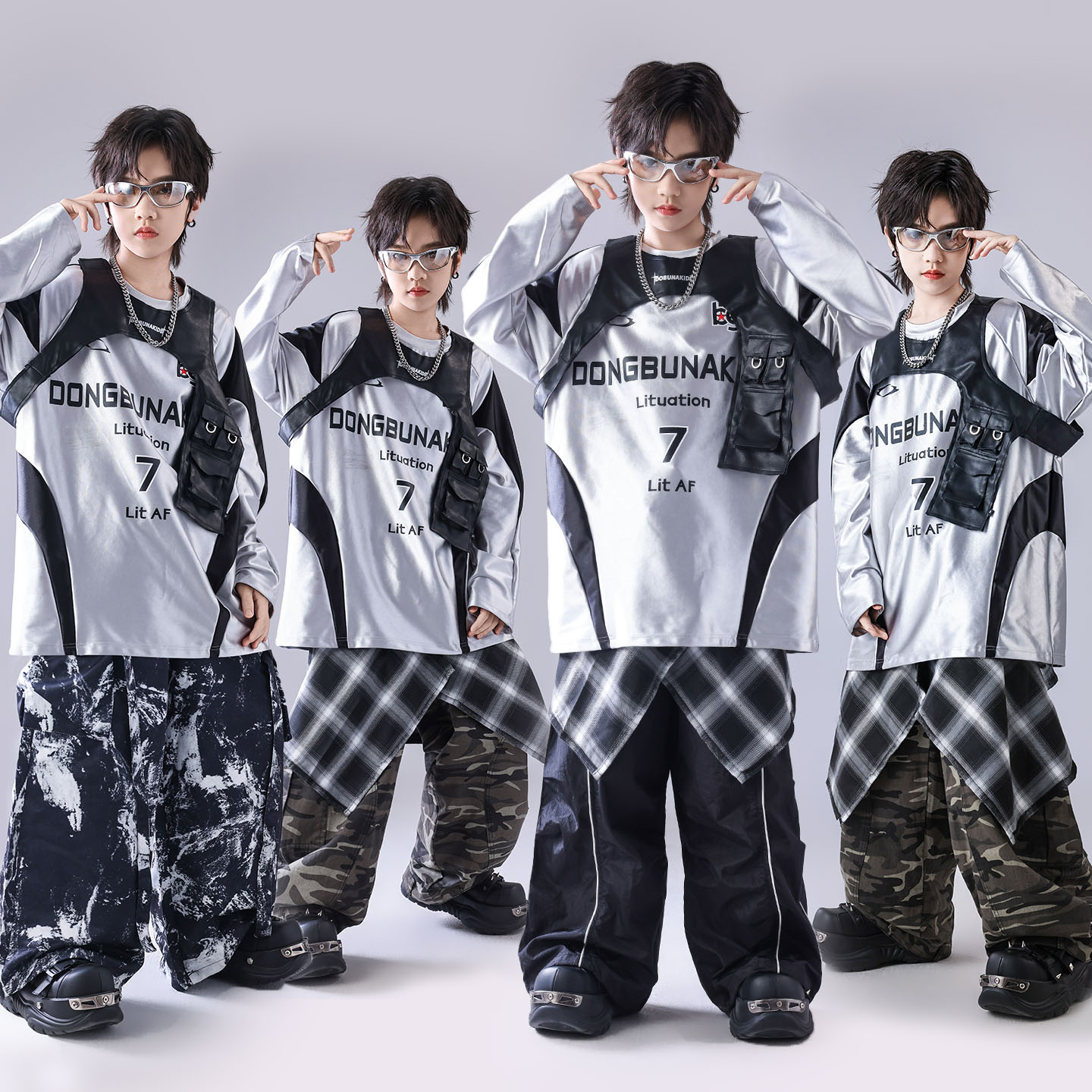 银色街舞儿童潮服hiphop男童