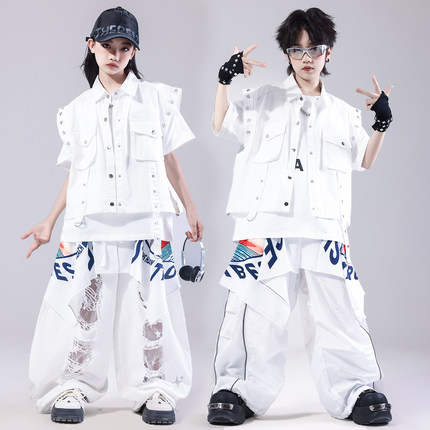 男童街舞潮服帅气儿童架子鼓马甲套装女童走秀hiphop舞台表演服装