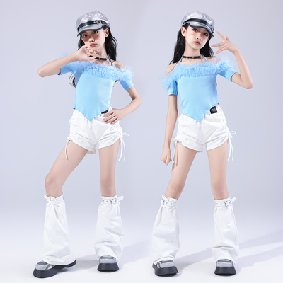 女款韩版爵士舞演出服浅蓝色