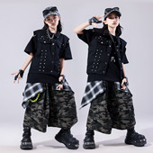 裤 街舞儿童潮服酷帅男童嘻哈马甲套装 迷彩九分工装 少儿hiphop表演