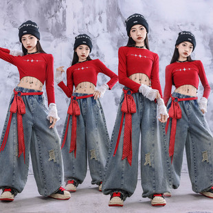 元旦爵士舞儿童潮服新款套装女童hiphop街舞上衣少儿走秀表演服装