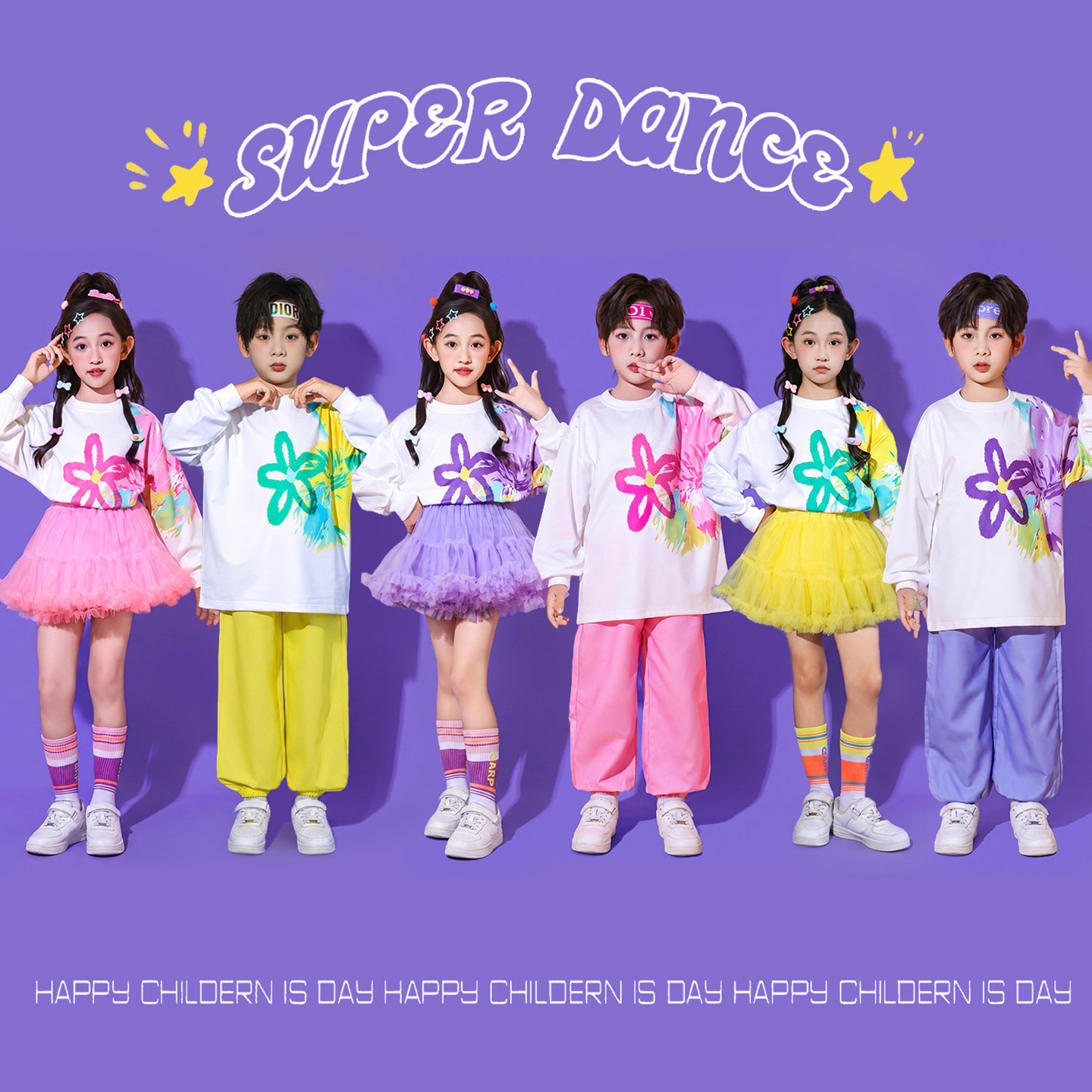 儿童啦啦队演出服长袖衬衫花朵小学生运动会合唱班服幼儿园表演服