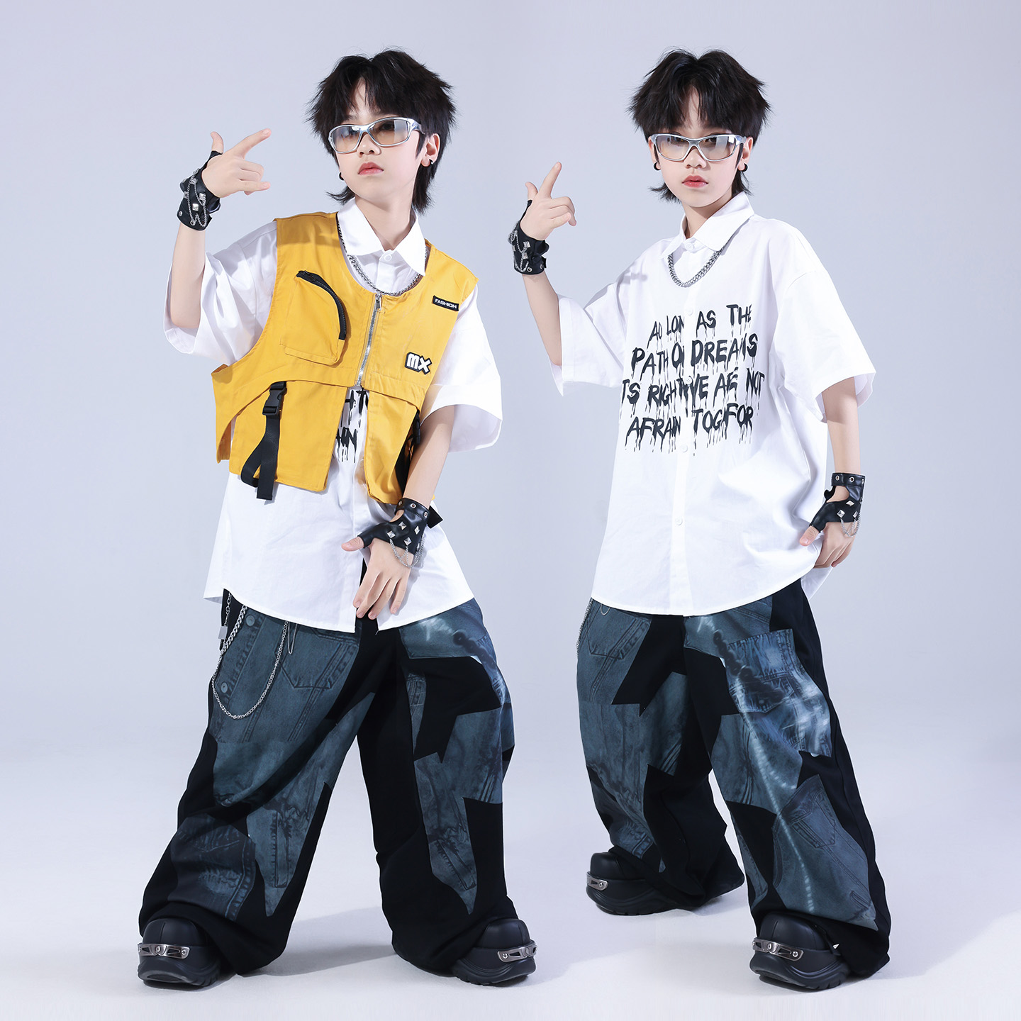 男童街舞潮装帅气马甲衬衣