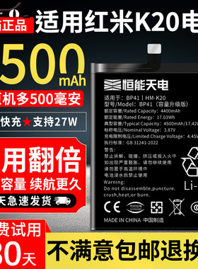 恒能天电适用红米k20电池大容量 Redmi K20Pro更换新手机 k20pro尊享版电板 BP41扩容 BP40魔改非原装厂正品