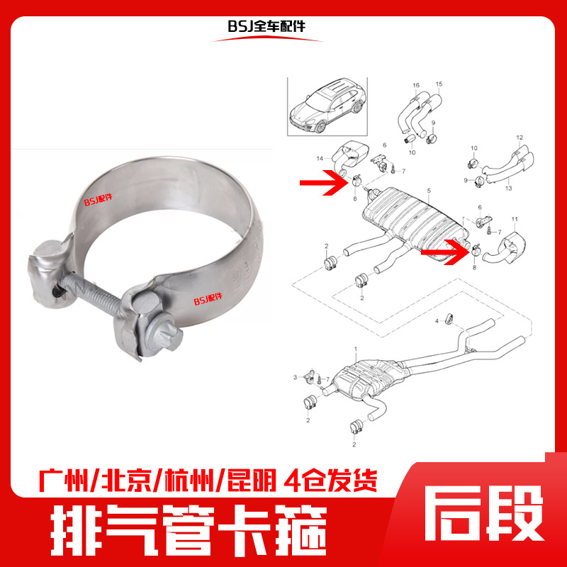 适配保时捷卡宴帕拉梅拉后排气管排气管附件