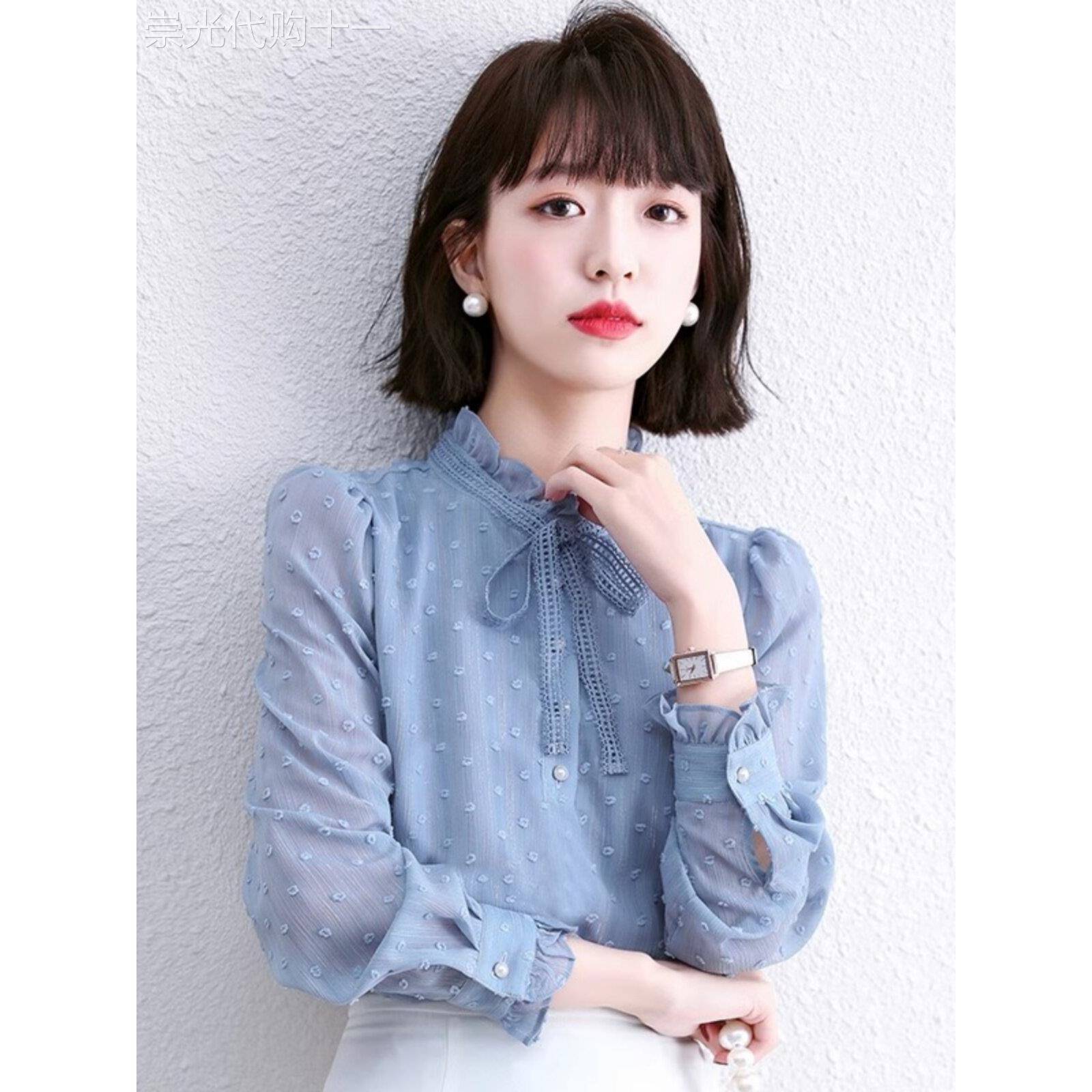 雪纺衫女春秋2025新款宽松显瘦时尚衬衫洋气长袖打底小衫衬衣上衣