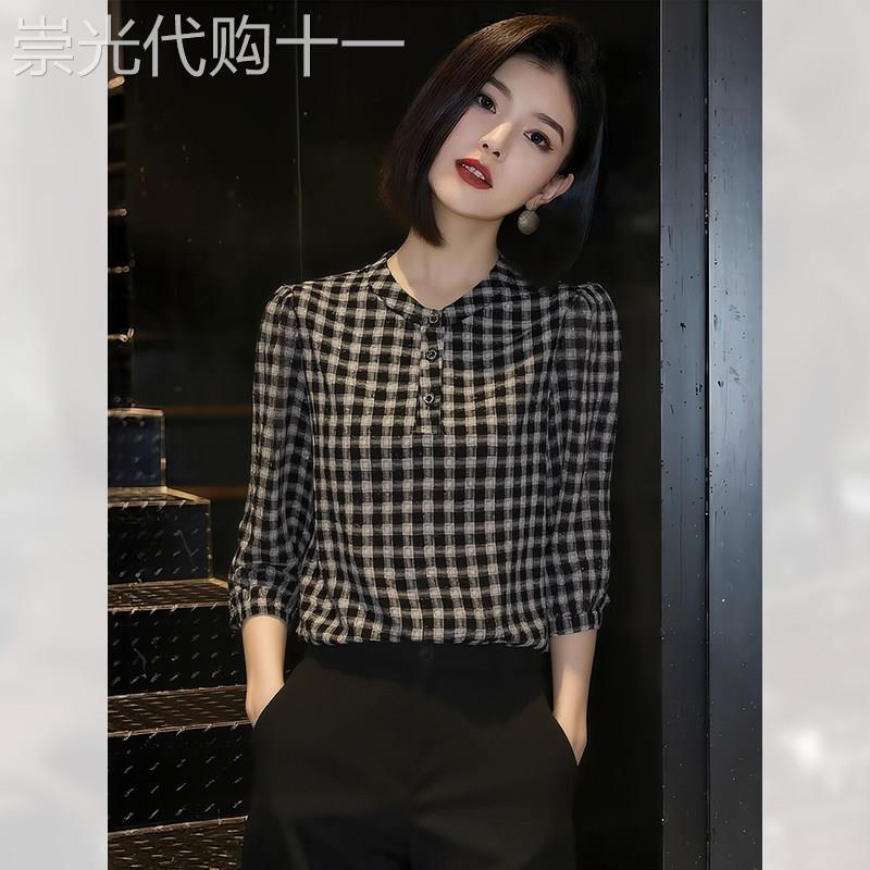 独特别致复古格纹衬杉女夏季2026年新款减龄休闲衬衣高端精致小衫