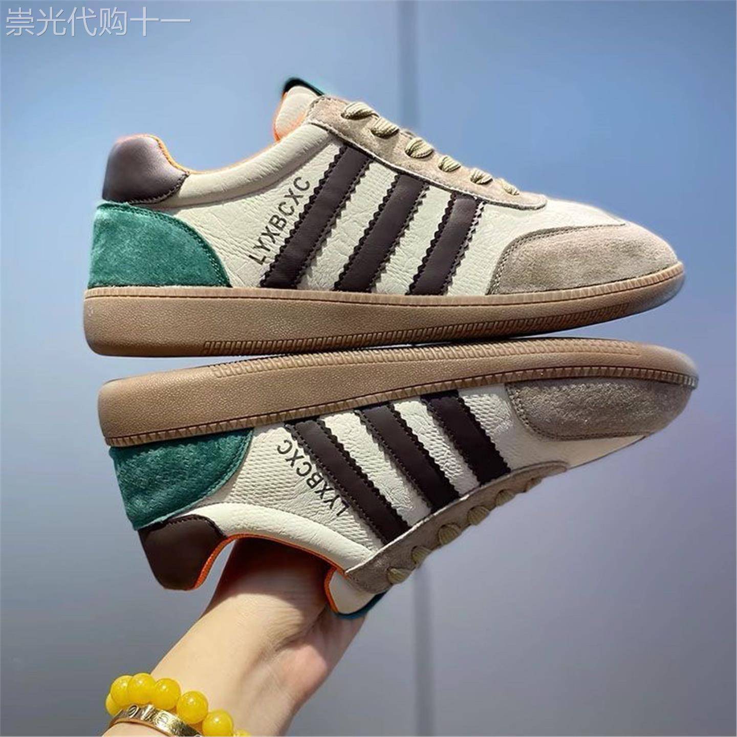 男鞋秋冬季2025新款真皮三道杠运动板鞋韩版百搭休闲鞋透气德训鞋