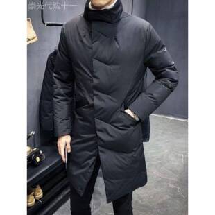冬季新款时尚西服款羽绒服男韩版潮流修身中长款立领保暖休闲外套