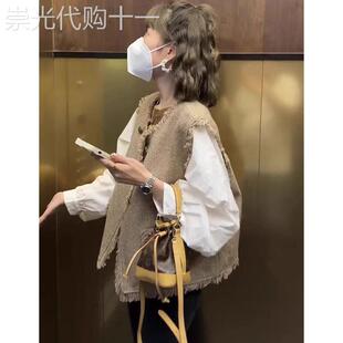 法式小香风双排扣流苏马甲春季女装2026新款无袖坎肩毛边马夹外套