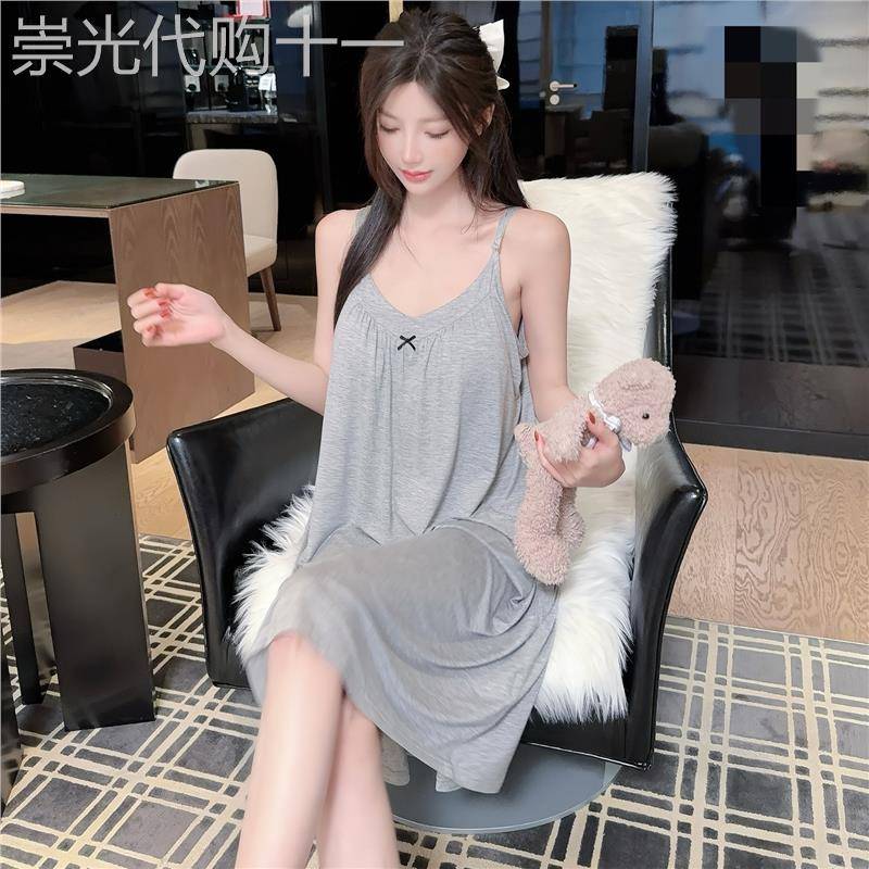 莫代尔凉感冰丝睡裙带胸垫2026年新款夏季吊带家居服女士性感睡衣