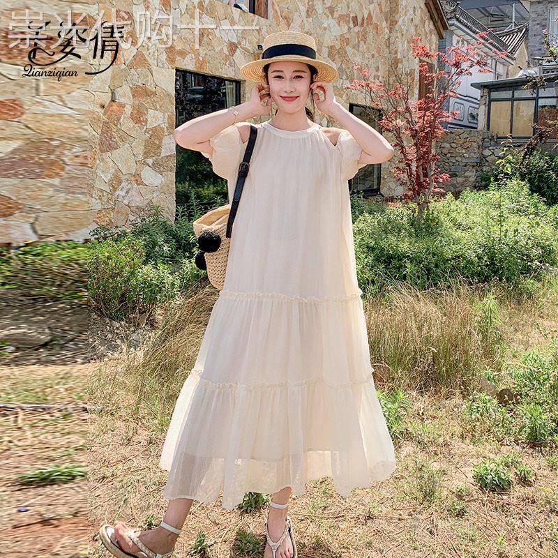 白色慵懒挂颈洋装夏法式温柔风绝美超仙海边度假氛围感露肩裙子