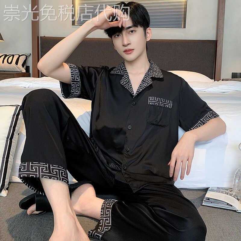 冰丝睡衣男夏季丝绸薄款短袖长裤套装2025新款高级感家居服可外穿