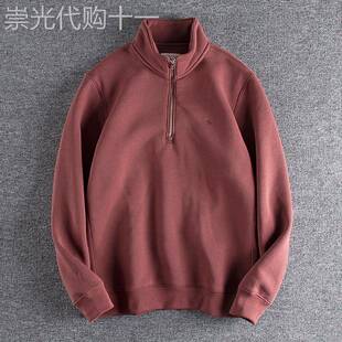 代购加棉加厚纯棉水洗做旧半高领休闲长袖秋冬新款套头卫衣外套男