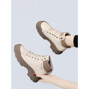 厚底马丁靴女款2025新款春秋单靴真皮鞋子英伦短靴秋季高帮女靴子