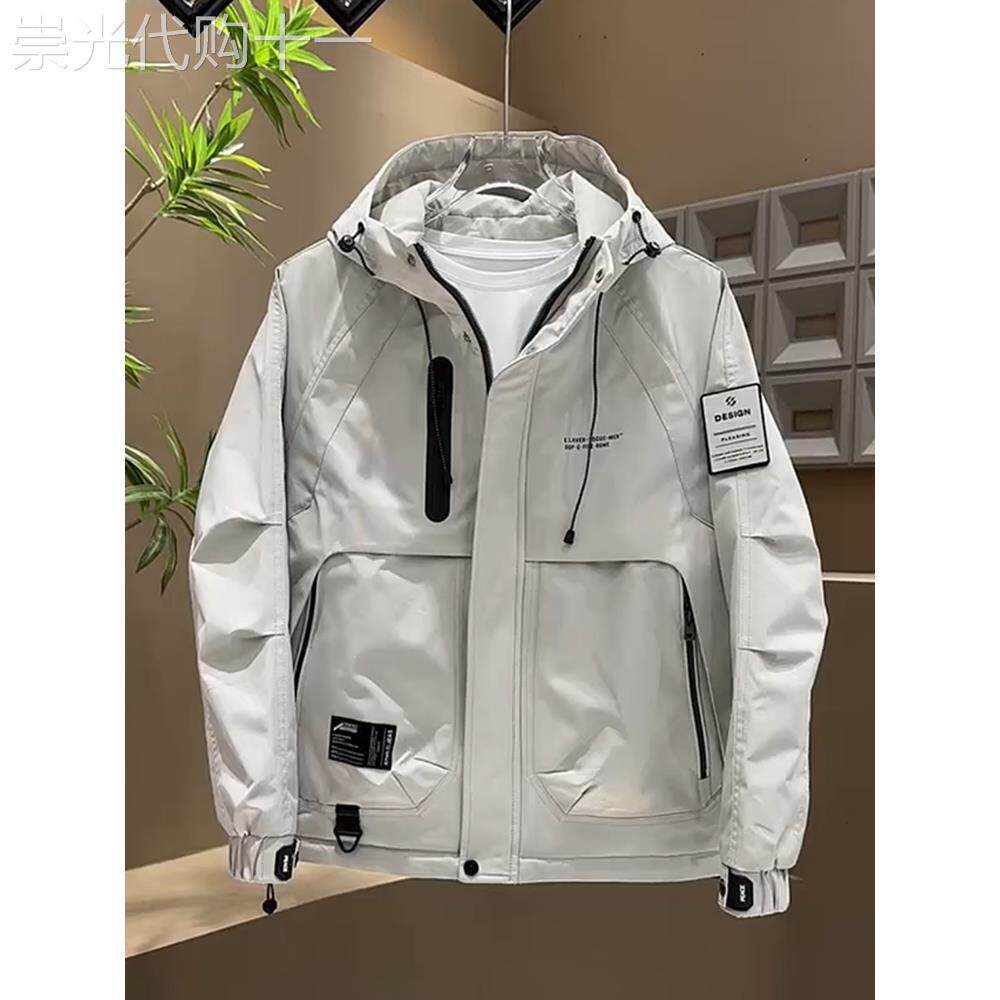 代购二棉外套男士冲锋衣连帽棉服男款冬季防寒保暖痞帅工装夹克男