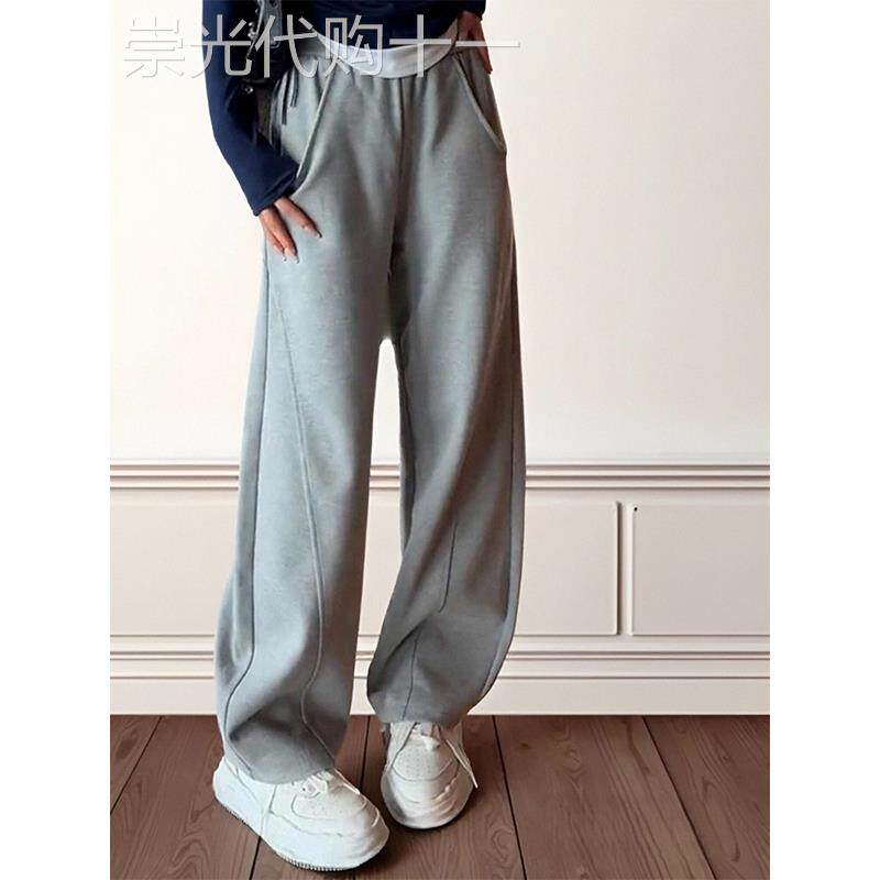 灰色美式香蕉卫裤女装2025秋季新款高腰垂感运动裤休闲弯刀阔腿裤