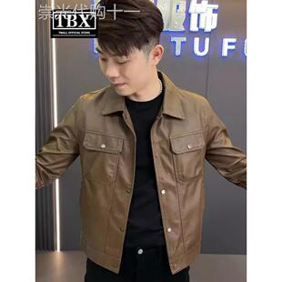 高端皮衣外套男士2025新款春秋季翻领短款皮夹克男款冬装加绒加厚