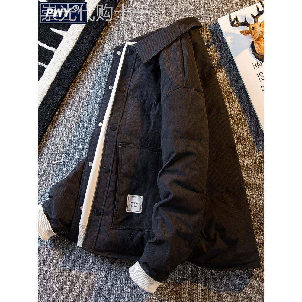 潮牌覆古衬衫领轻薄羽绒服男士冬季2025新款短款保暖工装夹克外套