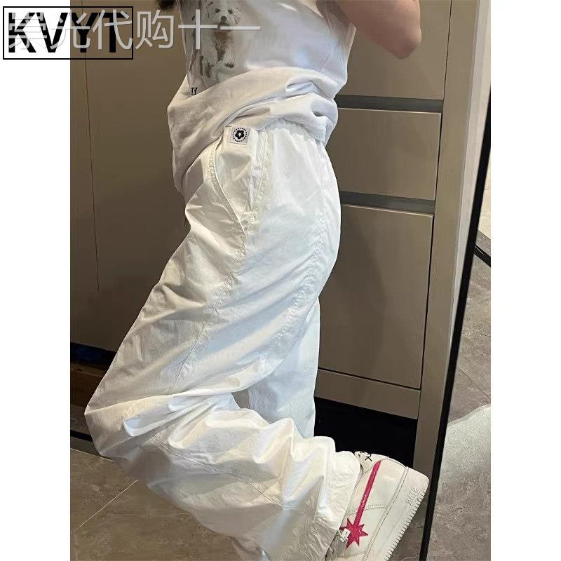 潮牌阔腿白色弯刀裤男夏季薄款冰丝速干冲锋裤男款户外防水工装裤