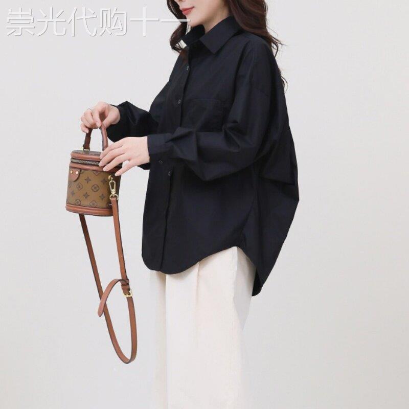 高级感黑色衬衫女士气质上衣2026早秋装新款爆款宽松休闲长袖衬衣