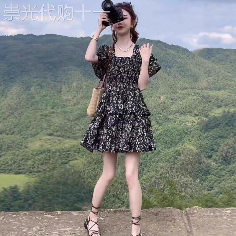 法式碎花连衣裙女夏季2026新款高级感气质时尚减龄雪纺a字蛋糕裙