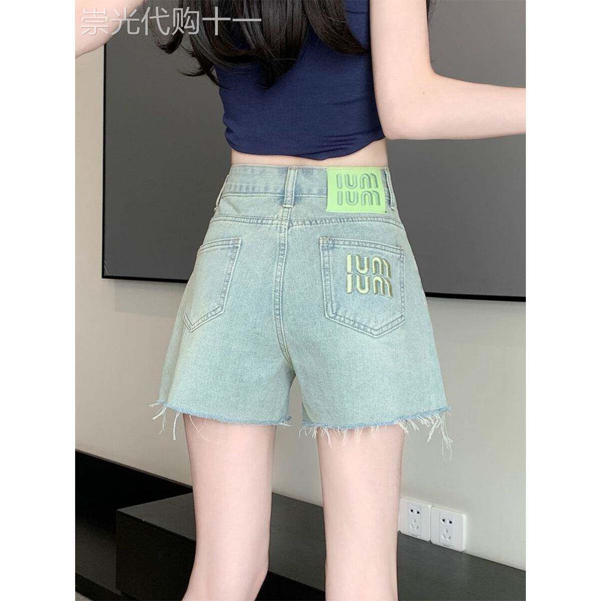 韩系毛边牛仔短裤女2025夏季新款大码高腰胖mm宽松设计感a字热裤
