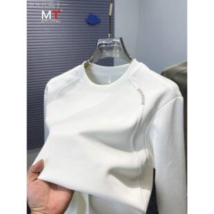 高端卫衣男士2025新款秋冬季加厚保暖内搭拼接圆领宽松打底衫男款