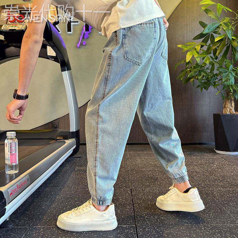 潮牌哈伦牛仔裤男士2026新款春秋季宽松束脚九分男裤休闲裤子男款