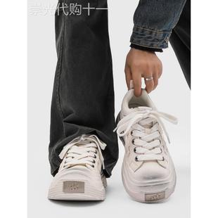 陈都灵同款男鞋秋冬季重奏系列厚底增高覆古帆布鞋男女做旧板鞋子