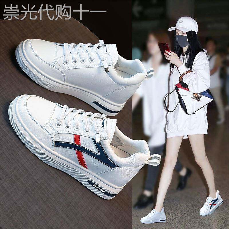 香港内增高小白鞋女秋季2025新款真皮百搭厚底休闲 一脚蹬8CM板鞋