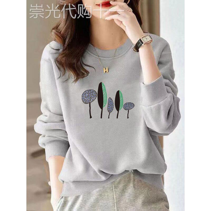 圆领卫衣女春秋季薄款2025新款正肩纯棉宽松大码休闲上衣外套女装