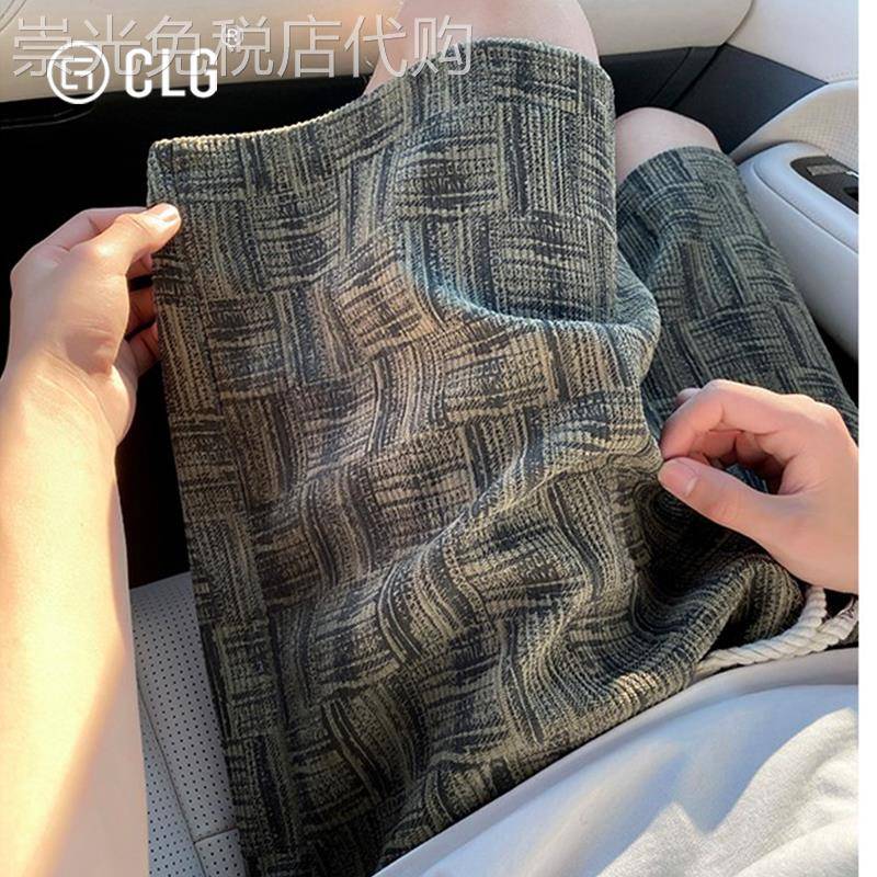 香港CLG潮牌扎染格纹短裤男夏季美式复古潮流宽松运动休闲五分裤